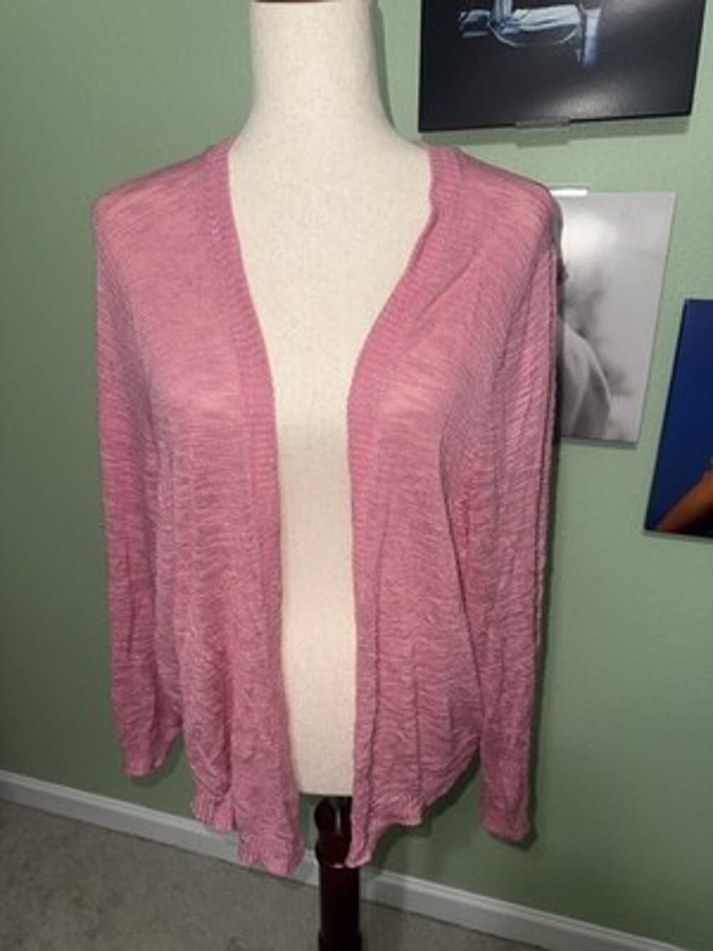 Torrid Cardigan 4X Pink Slub Shrug 3/4 Sleeve Cropped Sweater Open Front NEW
